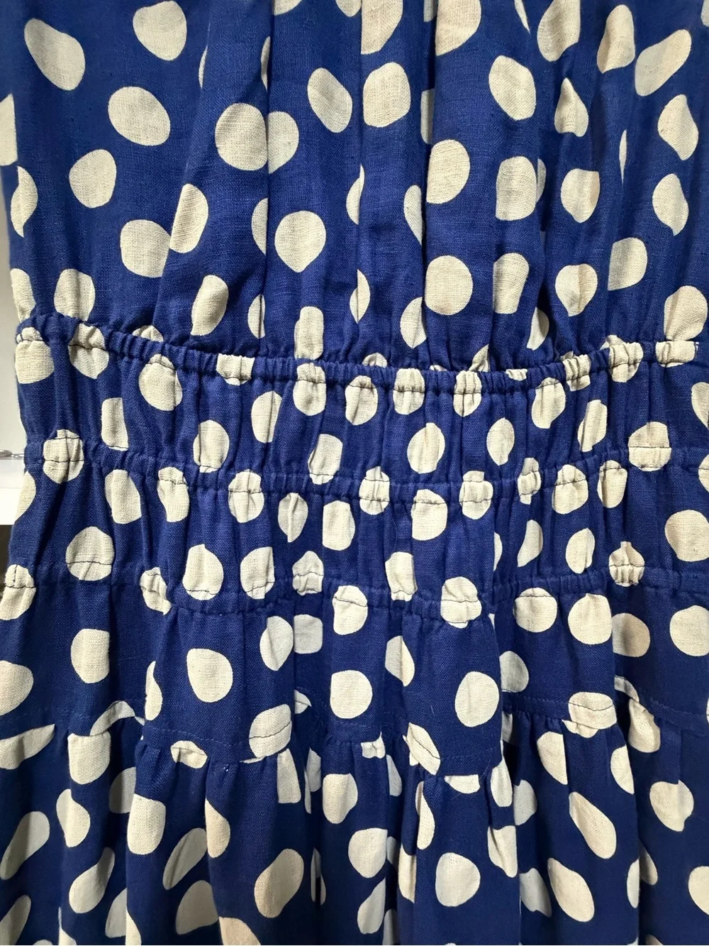 J. Crew Navy and White Polka Dot Sleeveless Midi Dress